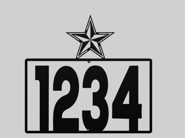Personalized Metal House Number Sign with Star Accent mounted outdoors