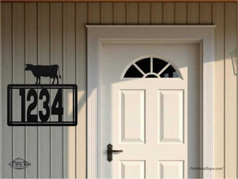 Outdoor metal address plaque with bold high-visibility numbers