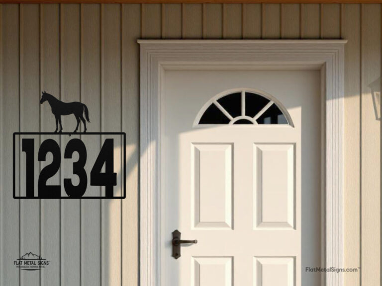 Outdoor metal address plaque with bold high-visibility numbers