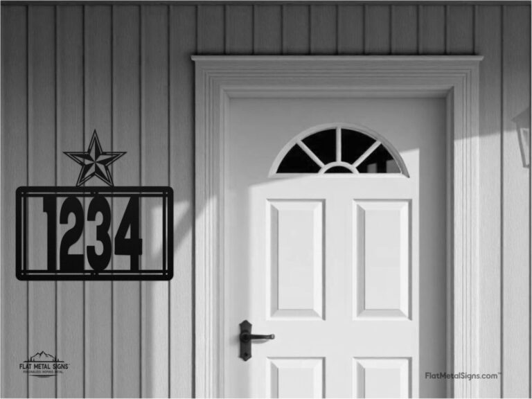 Custom steel house number sign with bold numbers and star accent