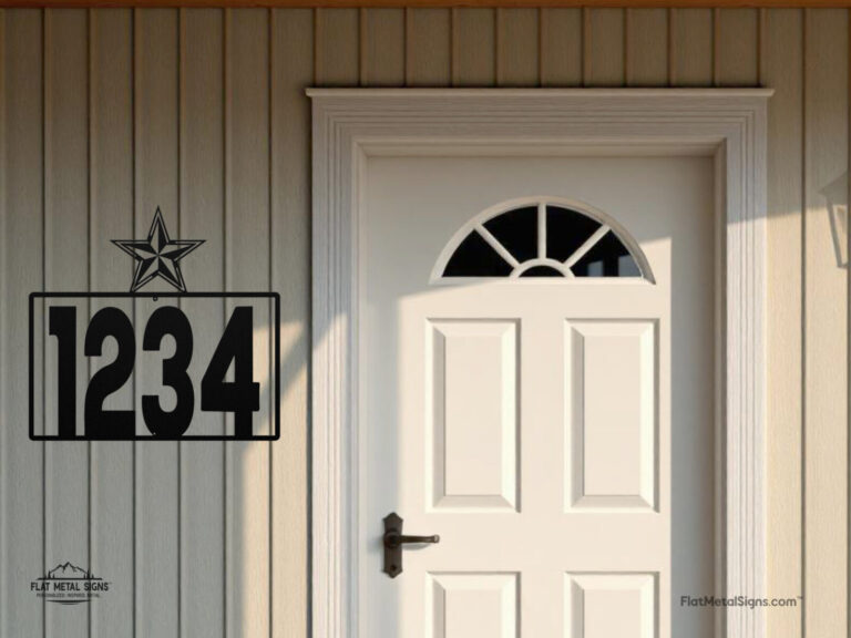 Custom steel house number sign with bold numbers and star accent