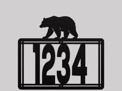Metal House Number Sign With Bear