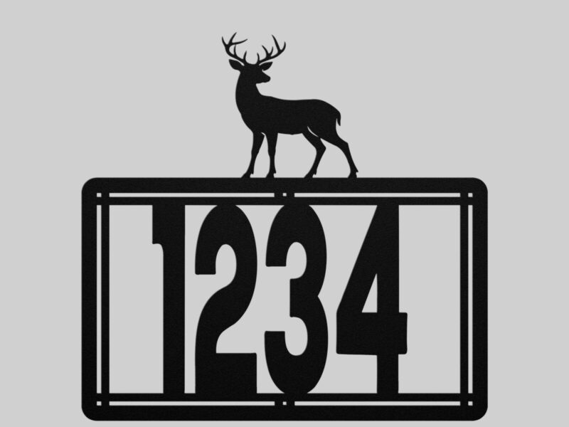Personalized Metal House Number Sign with Buck Accent