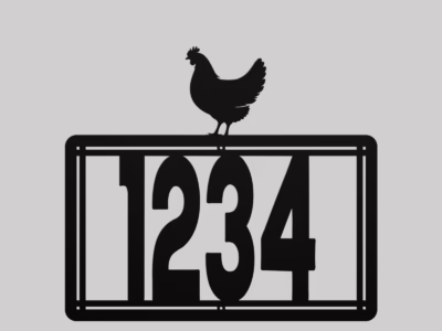 Personalized Metal House Number Sign with Chicken Accent
