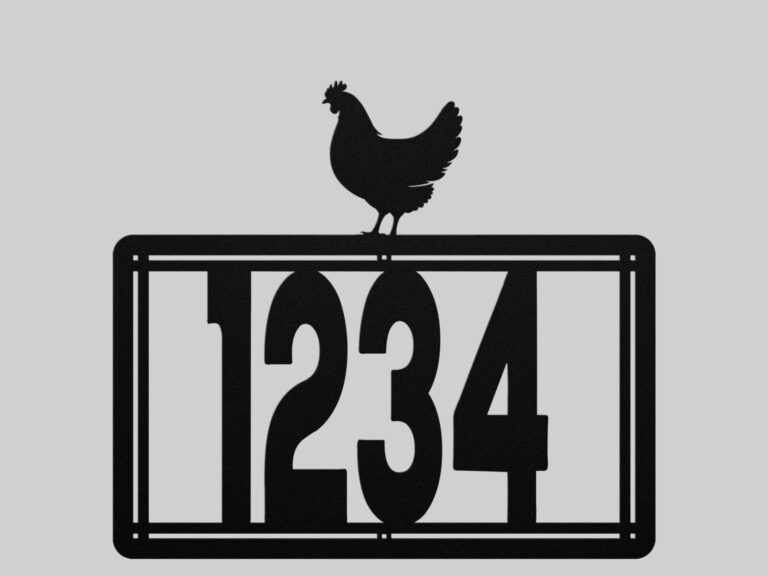 Personalized Metal House Number Sign with Chicken Accent