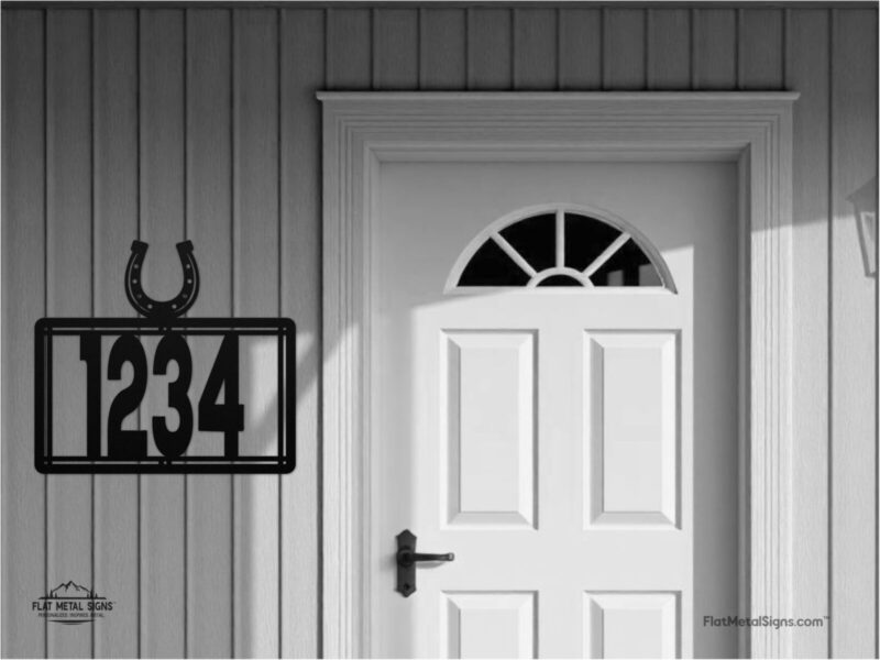 horseshoe metal address sign mounted outdoors