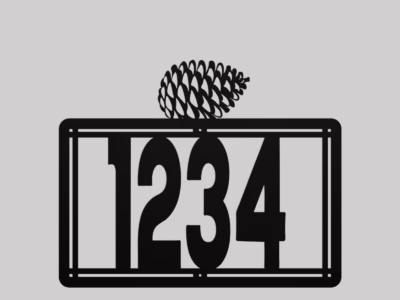 Metal House Number Sign With Pinecone Accent