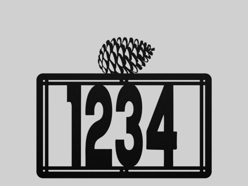 Metal House Number Sign With Pinecone Accent
