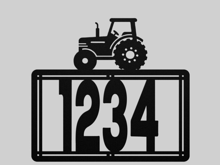 Personalized Metal House Number Sign With Tractor Accent