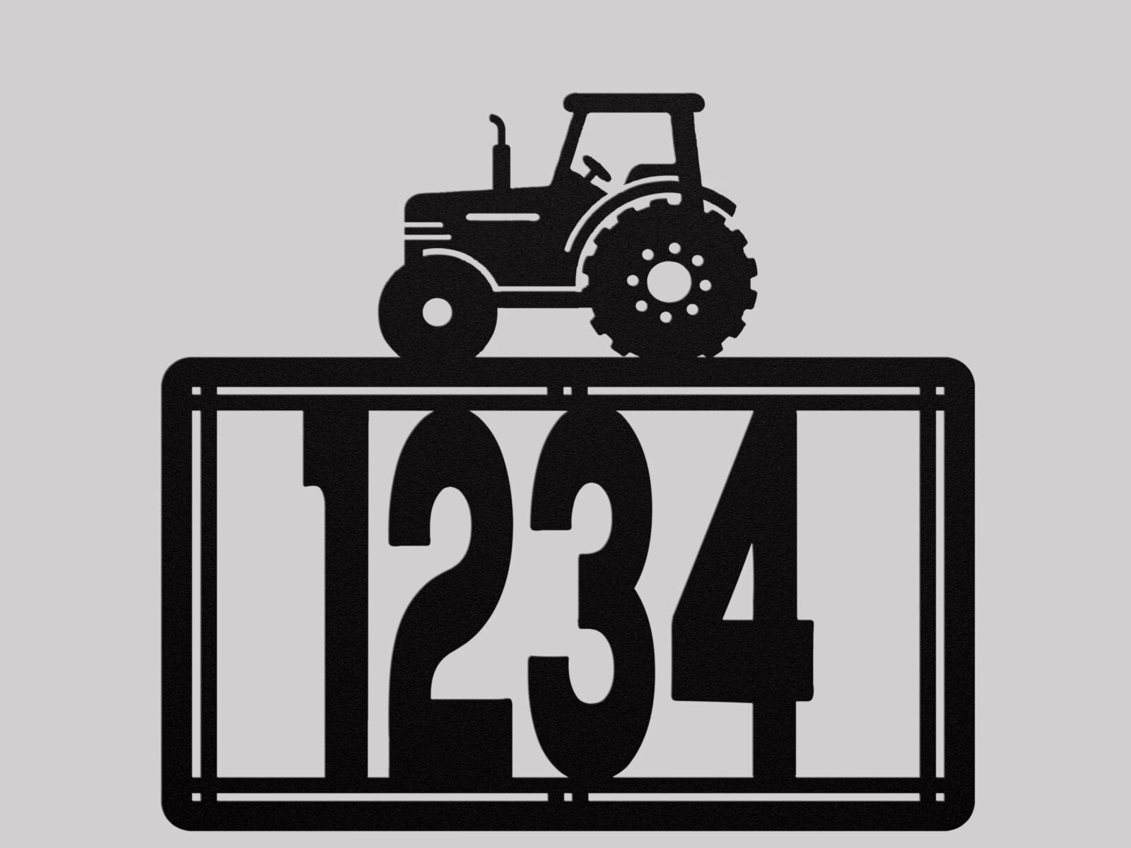 metal-house-number-sign-tractor Personalized Metal House Number Sign With Tractor Accent