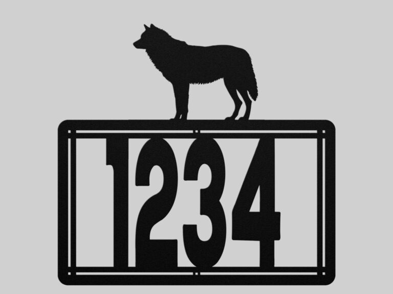 Personalized Metal House Number Sign with Wolf Accent