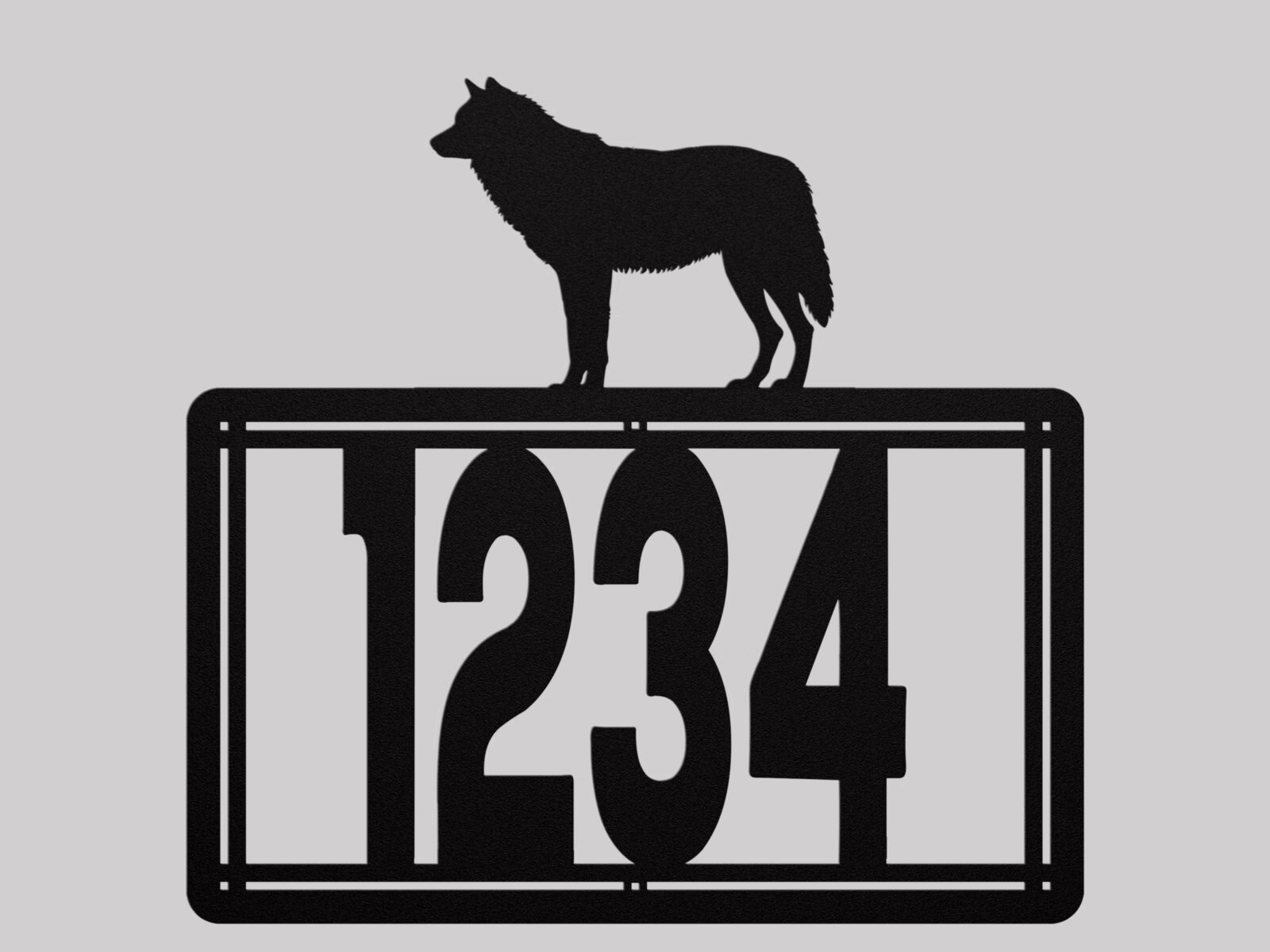 Personalized Metal House Number Sign with Wolf Accent