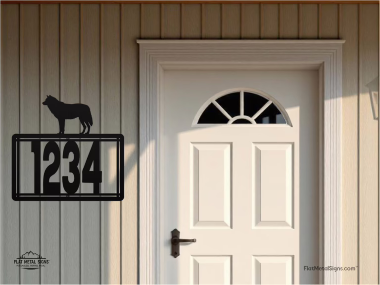 Outdoor metal address plaque with bold high-visibility numbers