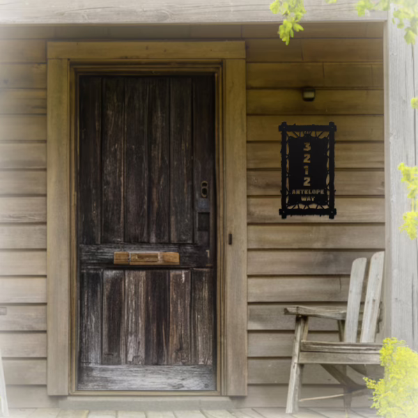 Stretched hide, metal home address signs