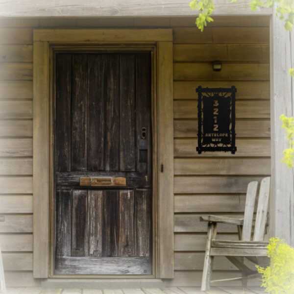 Stretched hide, metal home address signs