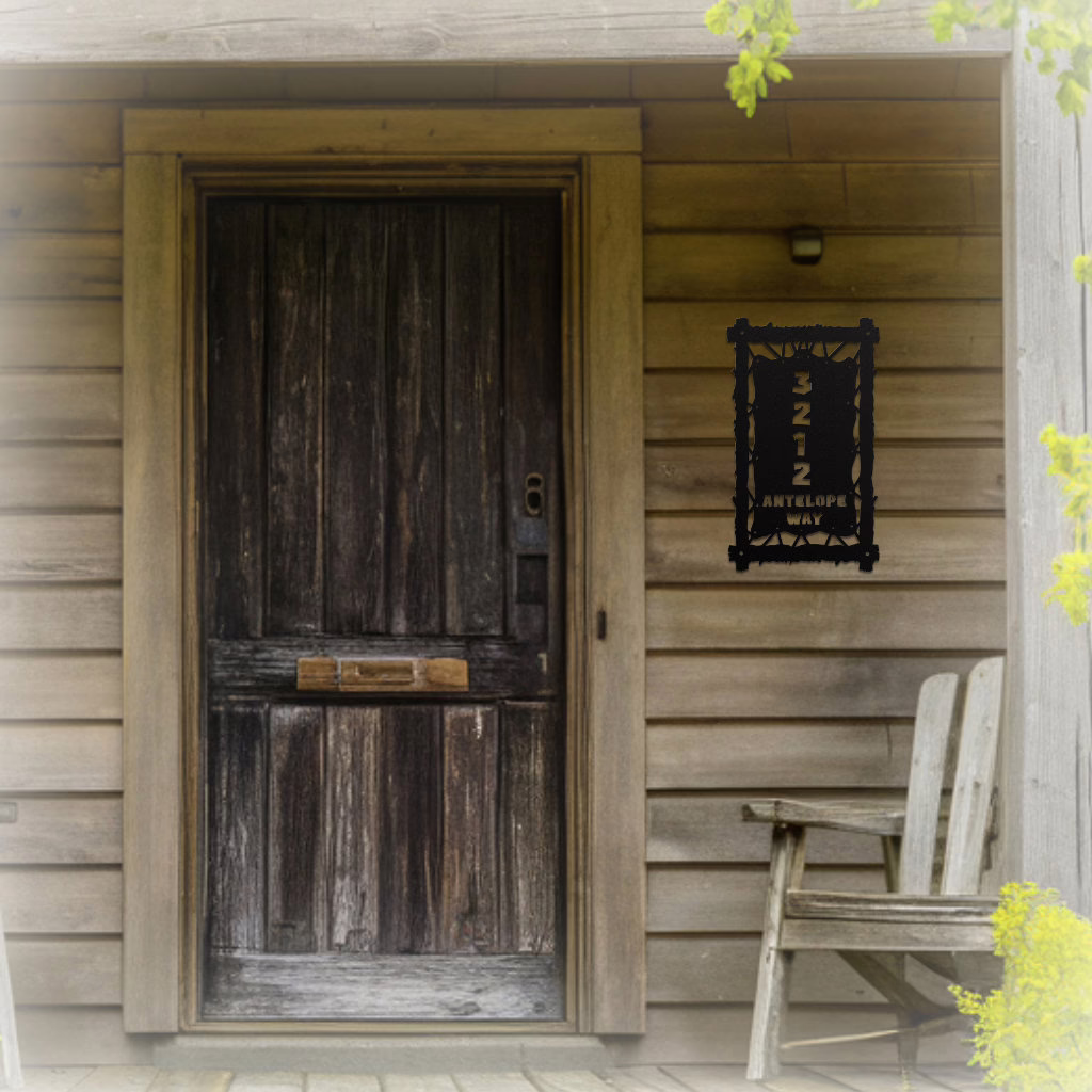 Stretched hide, metal home address signs