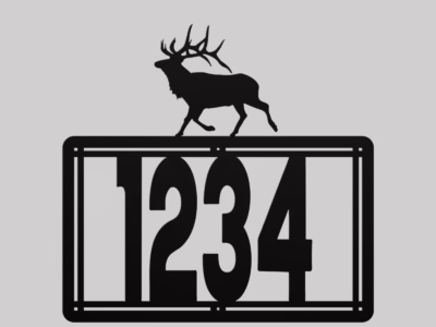 Personalized Metal House Number Sign with Elk Accent