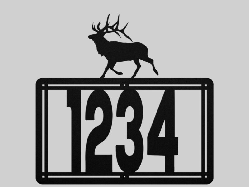 Personalized Metal House Number Sign with Elk Accent