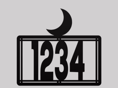 metal house number sign with moon accent