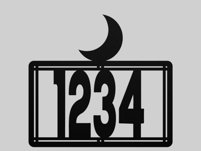 metal house number sign with moon accent