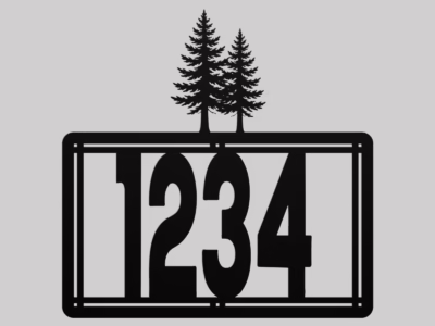 Personalized Metal House Number Sign with Pines Accent