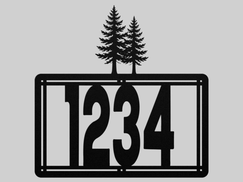 Personalized Metal House Number Sign with Pines Accent