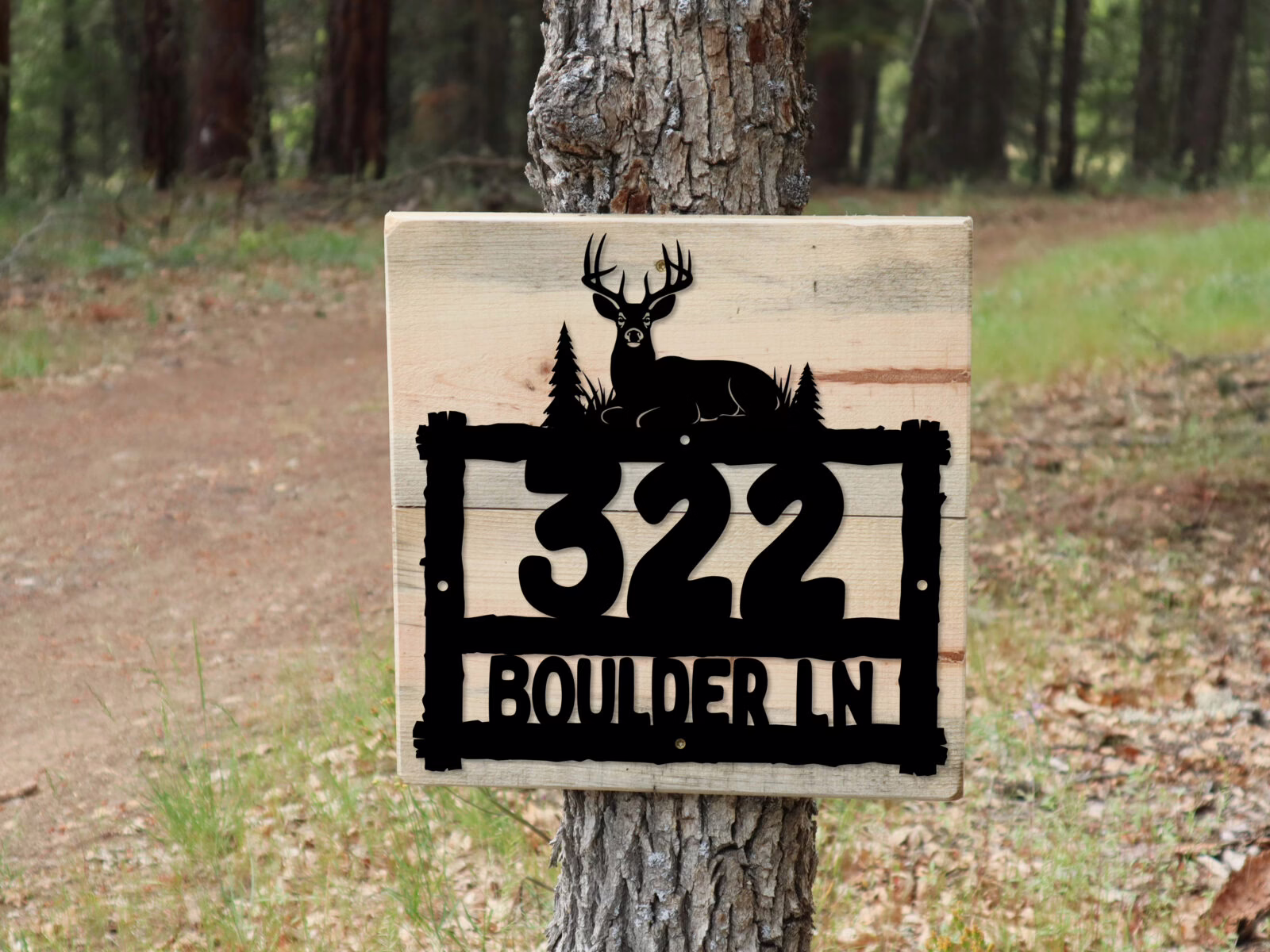 Personalized Deer Metal Address Sign – Rustic Street Name & House Number Sign - Image 3